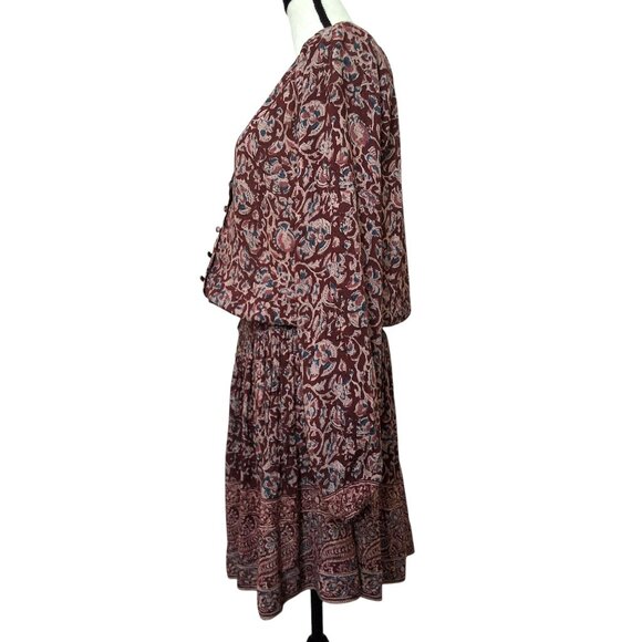 Faherty Montara Blouson Mini Dress Burgundy Multicolor Womens S - Picture 3 of 7
